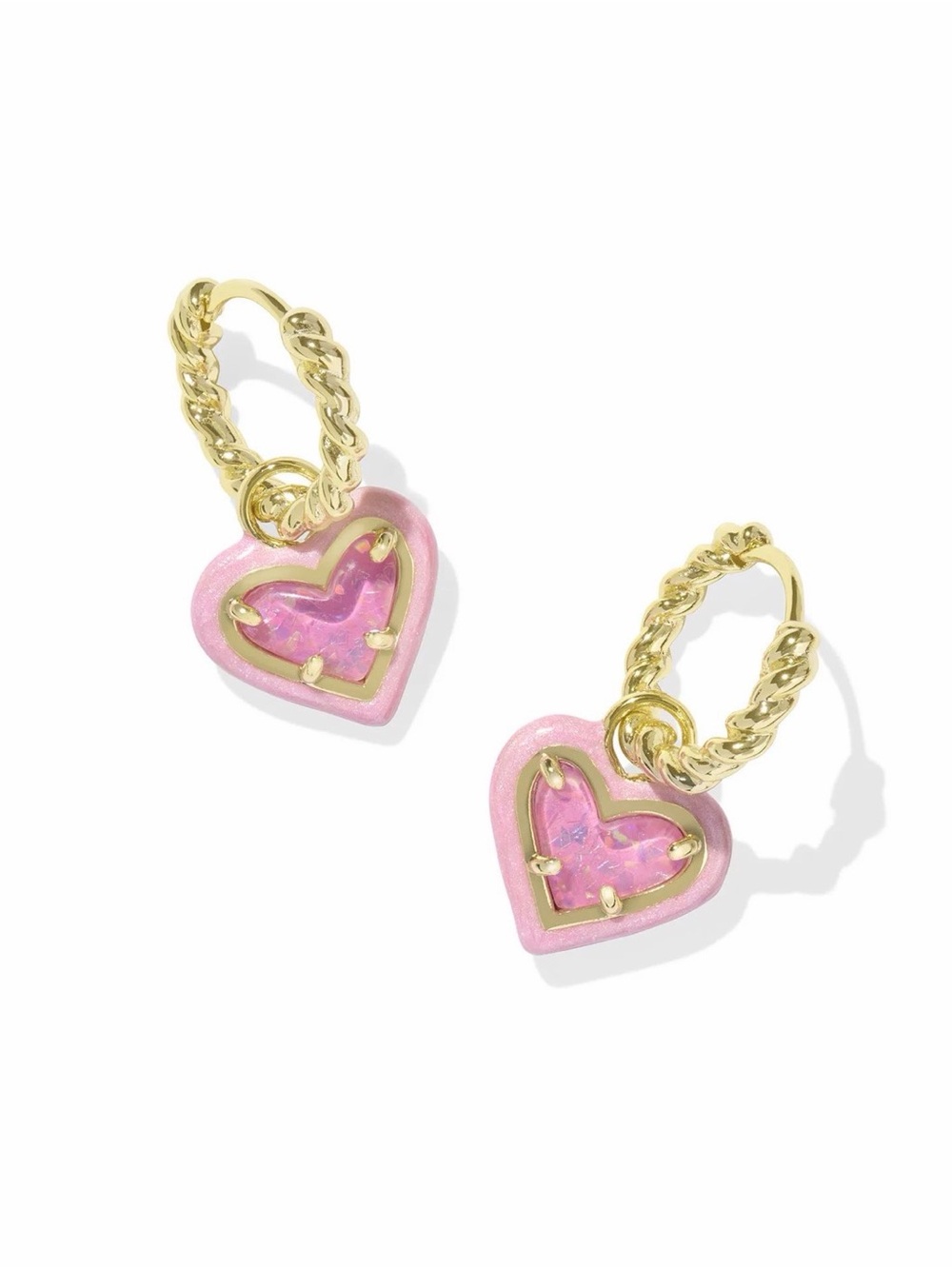 Gold-Tone Pink Heart Hoop Earrings - Women Jewelry